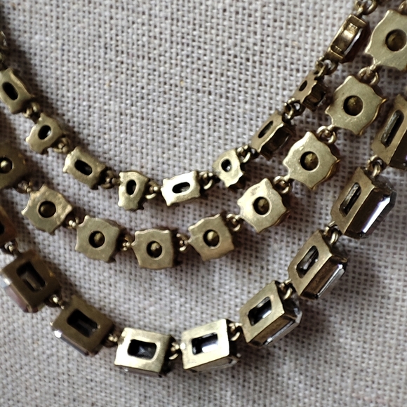 Loft Triple Strand Topaz Peach Emerald Cut Rhinestone Necklace Ann Taylor EUC - Picture 12 of 14